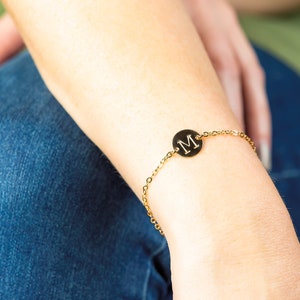 Dainty Initial Bracelet. Personalized Disk Bracelet. Delicate Hand Stamped Custom Initial Bracelets for women. Silver, Rose Gold fill Gift