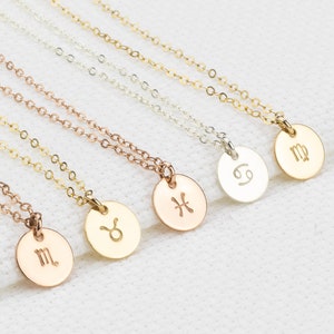 Simple Minimal Zodiac Jewelry. Coin Necklace. Constellation Necklace. Gift Idea for Friends, Sisters, Girlfriends. Custom Zodiac Gifts image 1