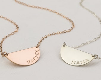 Half Circle Necklace. Personalized Half Moon Necklace. Gift for Mom. Delicate Layering Jewelry Gold, Silver, Rose Gold Necklace. Women Gift
