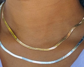 Herringbone Chain Necklace. Gold Snake Chain Necklace. Choker Necklace. Thick Gold Layering Necklace. Sterling Silver Chain. Gift for Her