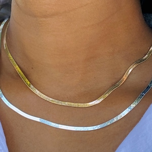 Herringbone Chain Necklace. Gold Snake Chain Necklace. Choker Necklace. Thick Gold Layering Necklace. Sterling Silver Chain. Gift for Her