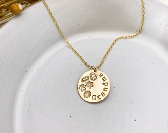 Collar de la abuela. Joyería personalizada familiar. Collar de flores de nacimiento. Regalo del día de la madre para la abuela. Regalo para mamá. 14k lleno de oro