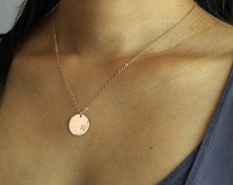 Personalized Initial necklace. Hammered Disk. Gold or Silver Necklace. Custom Letter Disk. 14k Gold Filled, Silver, Rose Gold Necklace.