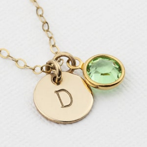 Dainty Birthstone Disc Necklace. Gold Initial Necklace. Birthstone Necklace. Personalized Jewelry.  Mom Necklace Gifts for mom. Gift For Her