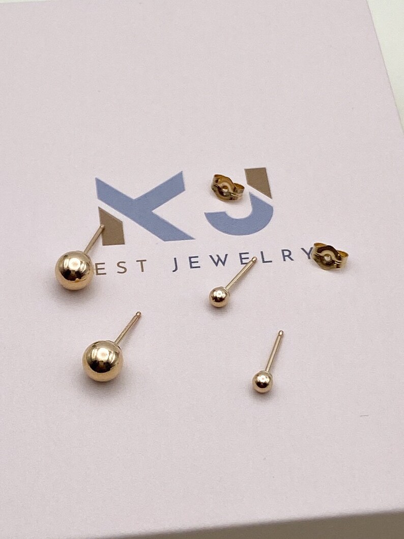 Ball Studs Earrings. 14k Gold Fill or Silver. Geometric Earrings. Dainty Small Studs. Minimalist Earrings. Circle. Gold Studs. Gifts for Her image 4