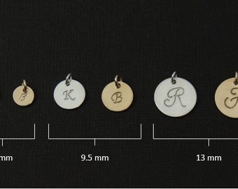 Add A Disc. An Initial Charm. 14k Gold Filled, Sterling Silver or Rose Gold Fill. Personalized Initial. Add to a Charm Bracelet or Necklace.