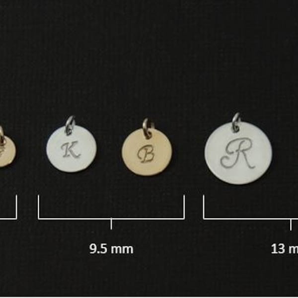Add A Disc. An Initial Charm. 14k Gold Filled, Sterling Silver or Rose Gold Fill. Personalized Initial. Add to a Charm Bracelet or Necklace.