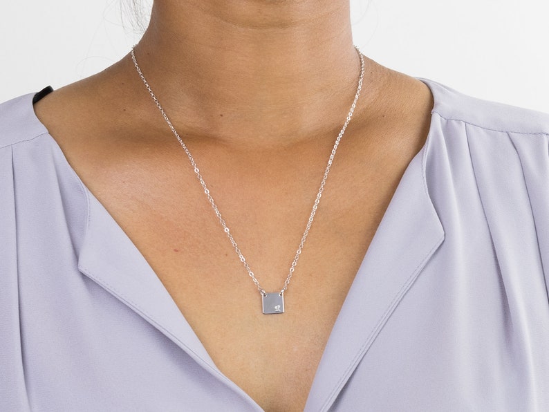 Square Plate Necklace, Personalized. Simple, Delicate Square Pendant. Initial Tag. Gold filled, Sterling Silver, Rose Gold Squared necklace image 3