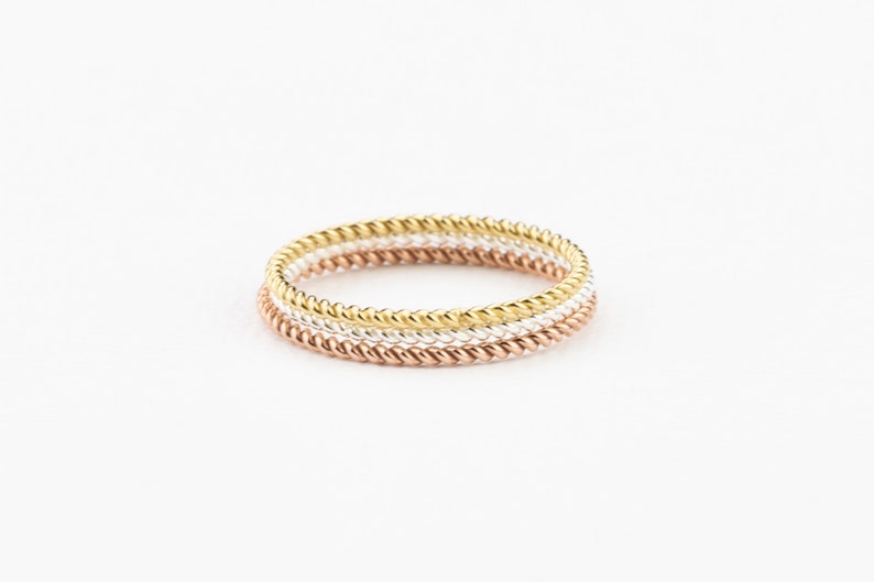 Twist ring. 14k Gold Filled Twisted Ring. Rose Gold Stacking Ring. Minimalist Ring. Dainty Stackable Ring Set. Thin Twist Wedding Band image 1