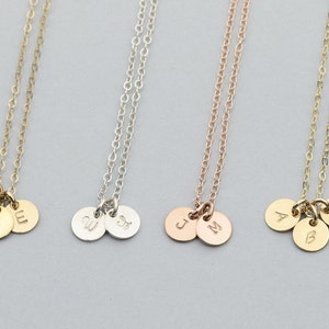 Dainty Initial Circle Disk Necklace. Tiny Initials Disk. Gold, Silver or Rose Gold. Custom Name. Personalized Gift for Her. Mothers Gift. image 2