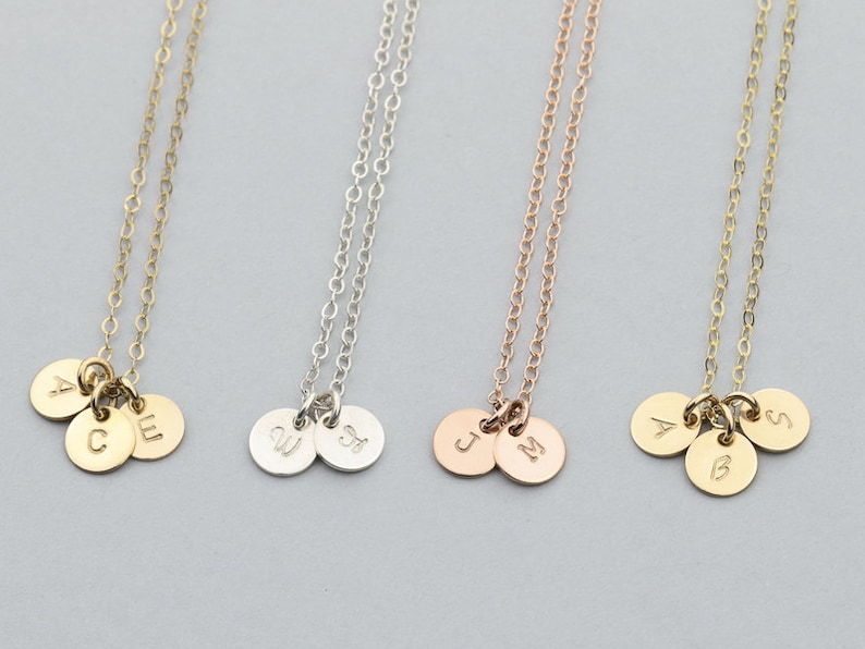 Dainty Initial Circle Disk Necklace. Tiny Initials Disk. Gold, Silver or Rose Gold. Custom Name. Personalized Gift for Her. Mothers Gift. image 2