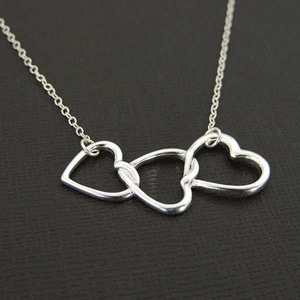 Sterling Silver Triple Heart Necklace, Mother Daughter Jewelry