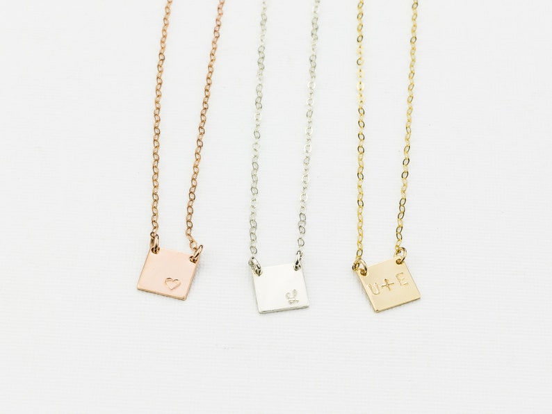 Square Plate Necklace, Personalized. Simple, Delicate Square Pendant. Initial Tag. Gold filled, Sterling Silver, Rose Gold Squared necklace image 2