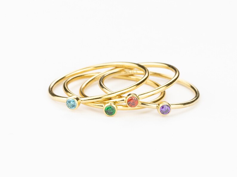 Birthstone Rings, Rings for Mom, Tiny Birthstone Stacking Ring, Gold Birthstone Ring, Gift for Her, Best Friend Gifts, Birthstone Jewelry image 3