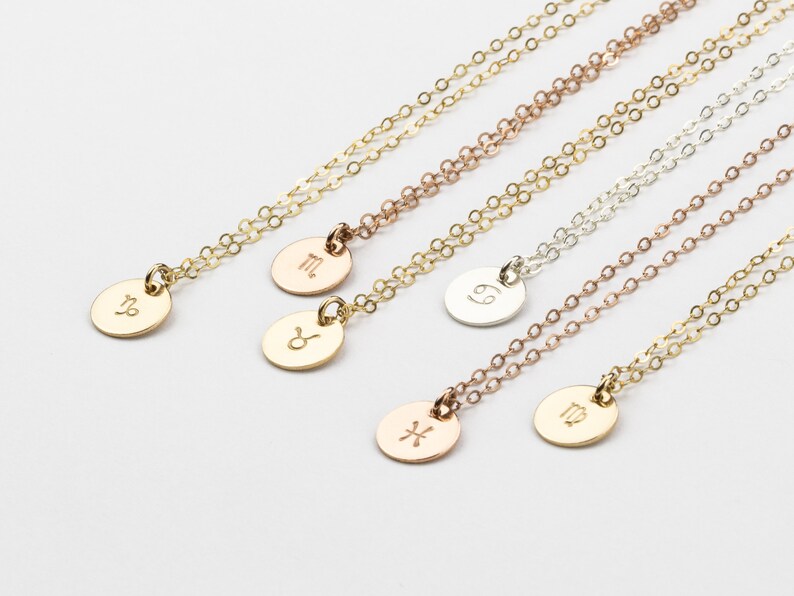 Simple Minimal Zodiac Jewelry. Coin Necklace. Constellation Necklace. Gift Idea for Friends, Sisters, Girlfriends. Custom Zodiac Gifts image 2