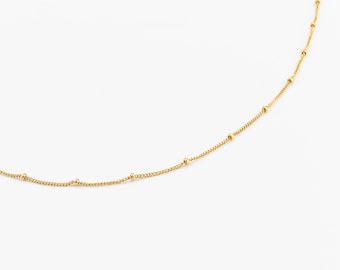 Gold Beaded Chain, Gold Filled Satellite Chain Necklace. Dainty Beaded Necklace, Dew Drops Gold Choker Necklace, Minimalist Necklace