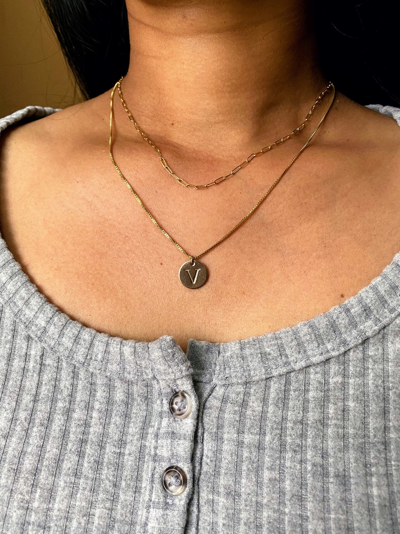Initial Disc Necklace. Gold. Rose Gold or Silver Custom Initial Pendant. Personalized Jewelry. Minimalist. Gift for Her. Mom Friend Birthday image 5