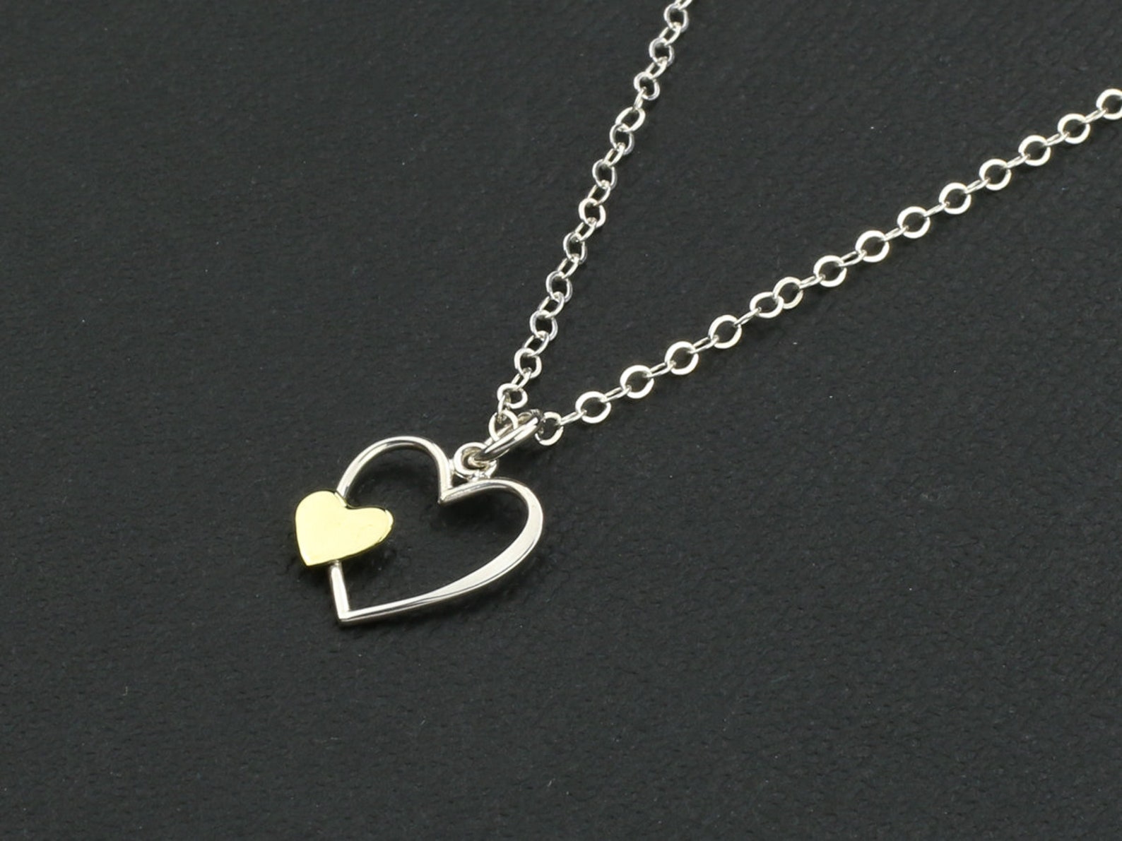 Mother & Child Necklace. Sterling Silver Two Heart Pendant. Etsy