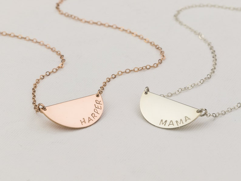 Half Circle Necklace. Personalized Half Moon Necklace. Gift for Mom. Delicate Layering Jewelry Gold, Silver, Rose Gold Necklace. Women Gift image 1