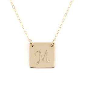 Personalized Initial Necklace. Square Necklace. Minimalist Dainty Initial Necklace for Her. Gold Bar. Silver Bar Rose Gold Tag. Gift for Mom image 5