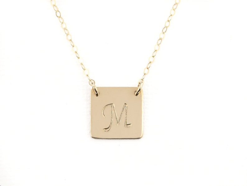 Personalized Initial Necklace. Square Necklace. Minimalist Dainty Initial Necklace for Her. Gold Bar. Silver Bar Rose Gold Tag. Gift for Mom image 5