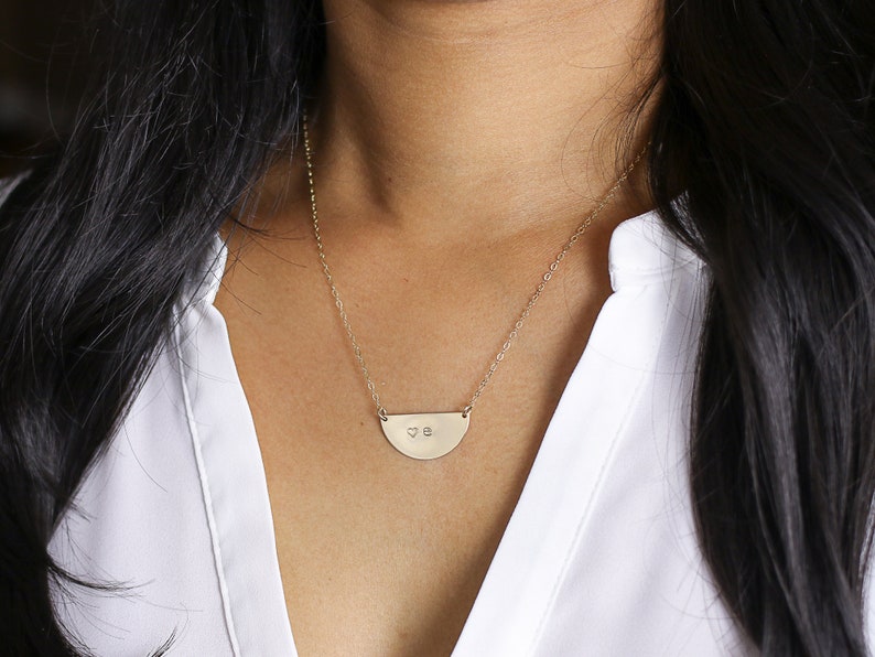 Half Circle Necklace. Personalized Half Moon Necklace. Gift for Mom. Delicate Layering Jewelry Gold, Silver, Rose Gold Necklace. Women Gift image 3