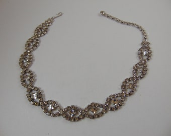 Vintage Clear Rhinestone Ovals with stone in center Choker Necklace