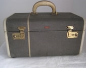Tweed Train Case American Voyager New York Suitcase Luggage Striped 1940 39 s Green Initials Airplane