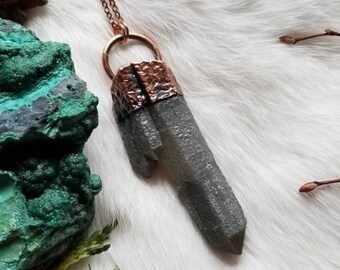 Chlorite Included Quartz Cluster Necklace || Copper Electroformed || Crystal Jewelry || 24" Copper Plated Brass Cable Chain