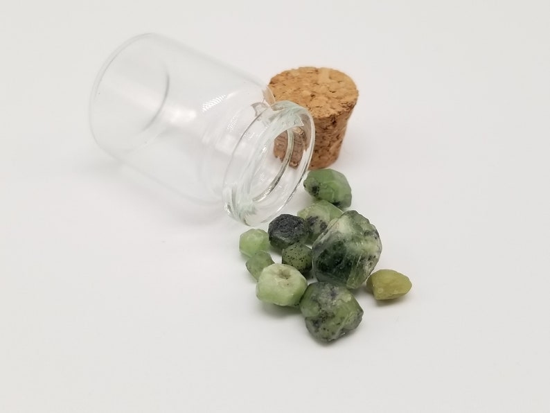 Green Garnet Jar Demantoid Andradite Specimen Vial Raw Crystals in a Bottle Rocks and Minerals January Birthstone image 2