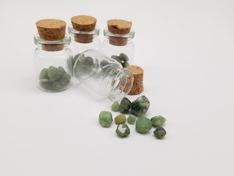 Green Garnet Jar Demantoid Andradite Specimen Vial Raw Crystals in a Bottle Rocks and Minerals January Birthstone image 1