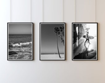 Venice Beach Photography Print Set: Black and White Surfing Theme
