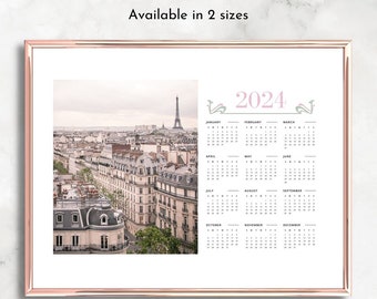 2024 Wall Calendar, Pink Parisian Romantic Architecture + Travel Photography, Landscape Orientation, Two Sizes, Home & Office Wall Decor