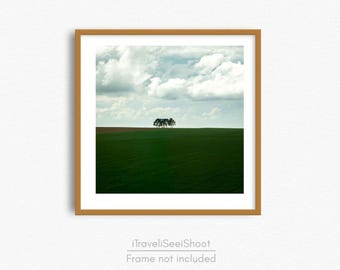 Belgian Countryside Print: Minimalist Tree Landscape, European Wall Art