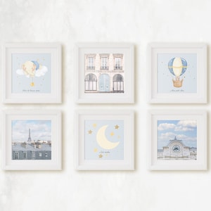 French Nursery Prints: Paris Photography, Blue & Beige Wall Art (Set of 6)