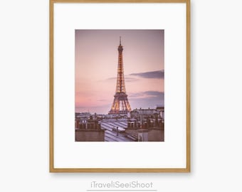 Paris Sunset Photography Print: Eiffel Tower Rooftop View