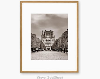 Paris Jardin des Tuileries Sepia Toned Photography Print: Classic French Architecture