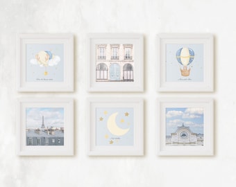 Parisian Nursery Print Set, French Baby, Eiffel Tower, Hot Air Balloon, Whimsical Designs