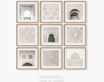 Alhambra Gallery Print Set of 9: Granada, Spain, Neutral Toned Gallery Wall Art