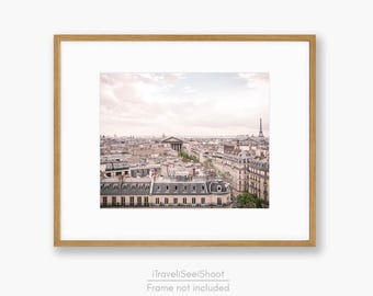 Paris Rooftops Photography Print, Eiffel Tower & Panoramic City View, Parisian French Architecture