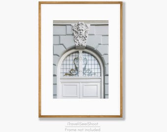 Amsterdam Architecture Print: Arched Door, Stained Glass, Mascaron
