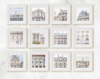 Paris Cityscape Photo Print Set, French Architecture Gallery Wall Art (8x8, 10x10, 12x12)