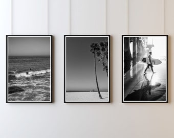 Venice Beach B+W Set of 3 Prints, Monochrome, Los Angeles California Travel Photography, Leica Camera, Chic Home & Office Wall Art Decor