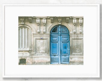Blue French Doors Art Print, France Travel Photography, European Door Print, Elegant Home & Office Wall Art Decor