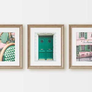 Paris Photography Print Set: Pink Cafe, Green Door, La Maison Rose