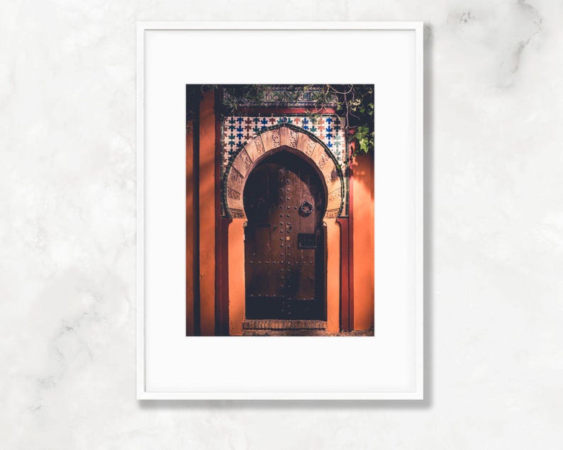Moorish Arched Door and Tiles Architecture Print, Granada Spain Andalucia Travel Photography, Chic European Home & Office Wall Art Decor