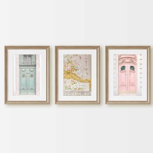 Paris & Versailles Architecture Prints, Pink, Green, Gold Wall Art Decor