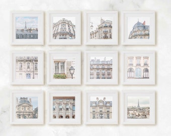 Parisian Cityscape Gallery Wall Set of 12 Square 5x5 Prints, Affordable Wall Art, France Travel Photography, Office Decor, Gift for Traveler