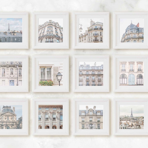 Parisian Cityscape Gallery Wall Set of 12 Square 5x5 Prints, Affordable Wall Art, France Travel Photography, Office Decor, Gift for Traveler