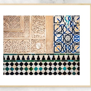 Alhambra Palace Print: Granada Spain, Arabic Carvings & Geometric Tiles